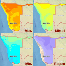 Temperaturen und Niederschläge in Namibia nach Monaten