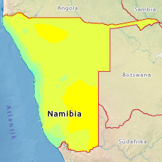 Mittlere Temperaturen in Namibia im Dezember